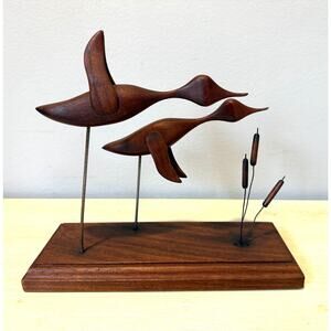 MCM Teak Birds and Cattail Sculpture | 1960s Danish Modern Design | MCM Decor